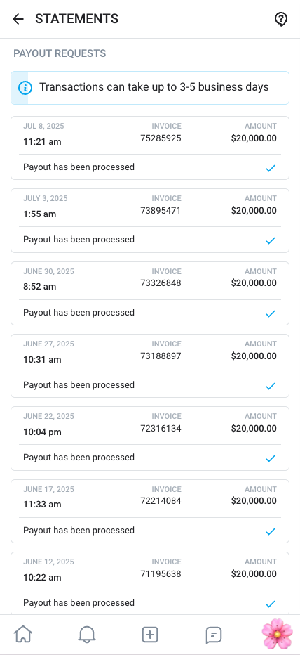 payout requests