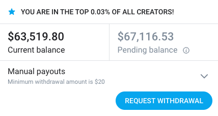 pending balance and top creator